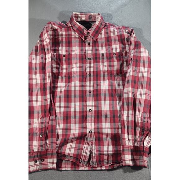 Harley Davidson Men’s 2XL Plaid Button Up Shirt Red Black White Cotton Long - Picture 2 of 8